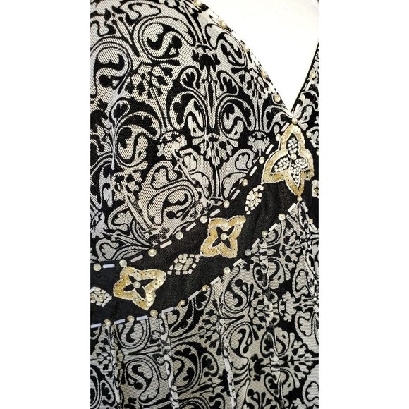 ECI New York Dress Spaghetti Strap Black White Pattern Sequin V Neck Size 10 - Picture 3 of 7